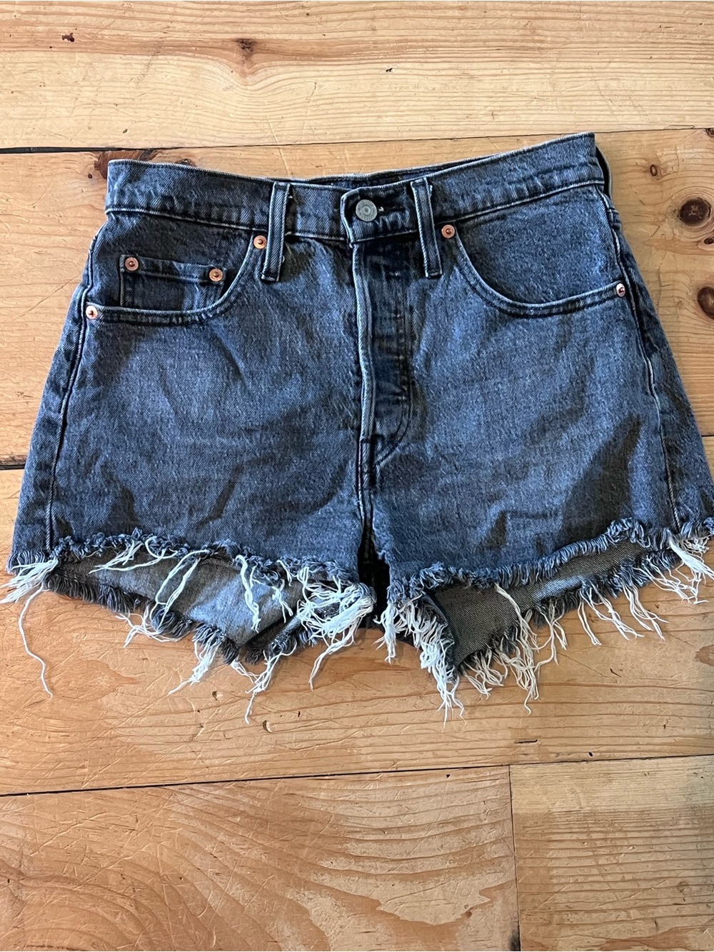 Levi's Black Frayed Hem Denim Shorts